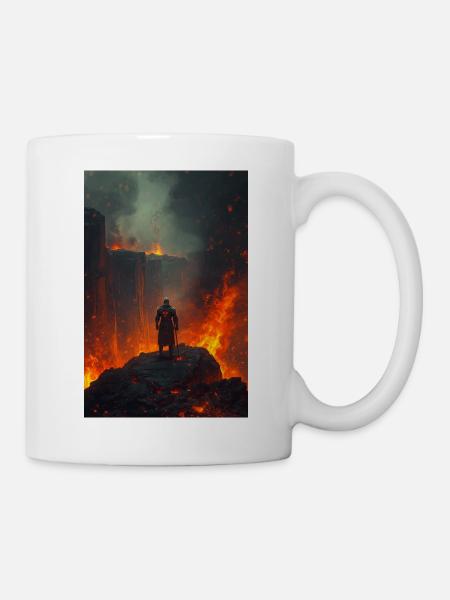 Flammender Ritter am Lavafeld - Tasse - Weiß