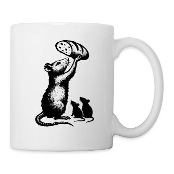 Rat lifting loaf of bread – graphic illustration - Mug - white - Right
