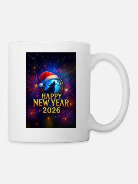 Winterwolf Neujahr 2026 - Tasse - Weiß
