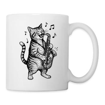 Chat musical Saxophone Art - Mug blanc - blanc - Droite