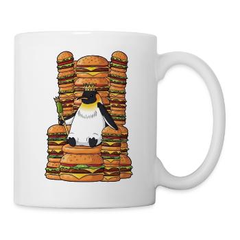 Lustiger Pinguin Burger König im Cartoon Stil - Tasse - Weiß - Rechts