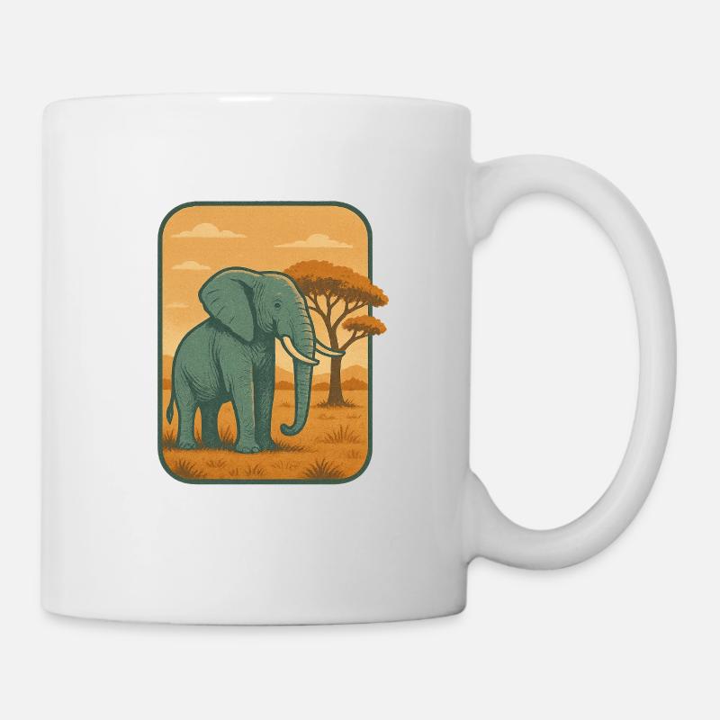 Savanna Elephant Vintage Panel - Mug - white
