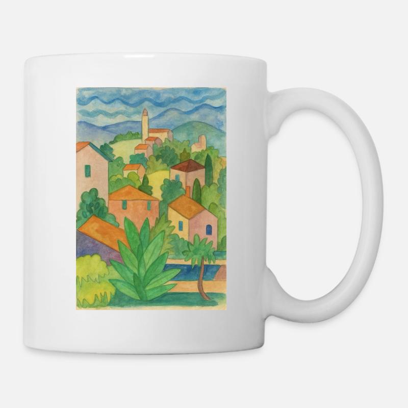 Hut idyll on the hill panorama - Mug - white
