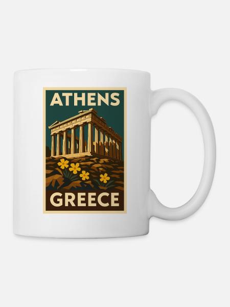 Athen Griechenland – Retro Travel Poster Art Deco - Tasse - Weiß