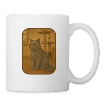 Vintage Cat Plaque Illustration - Mug - white - Right