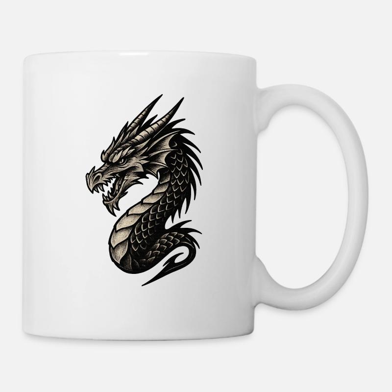 Schwarzweiß Drachenkopf Ornament - Tasse - Weiß