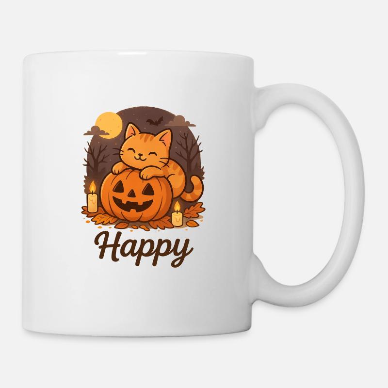 Chat brun d’Halloween – Happy - Mug blanc - blanc