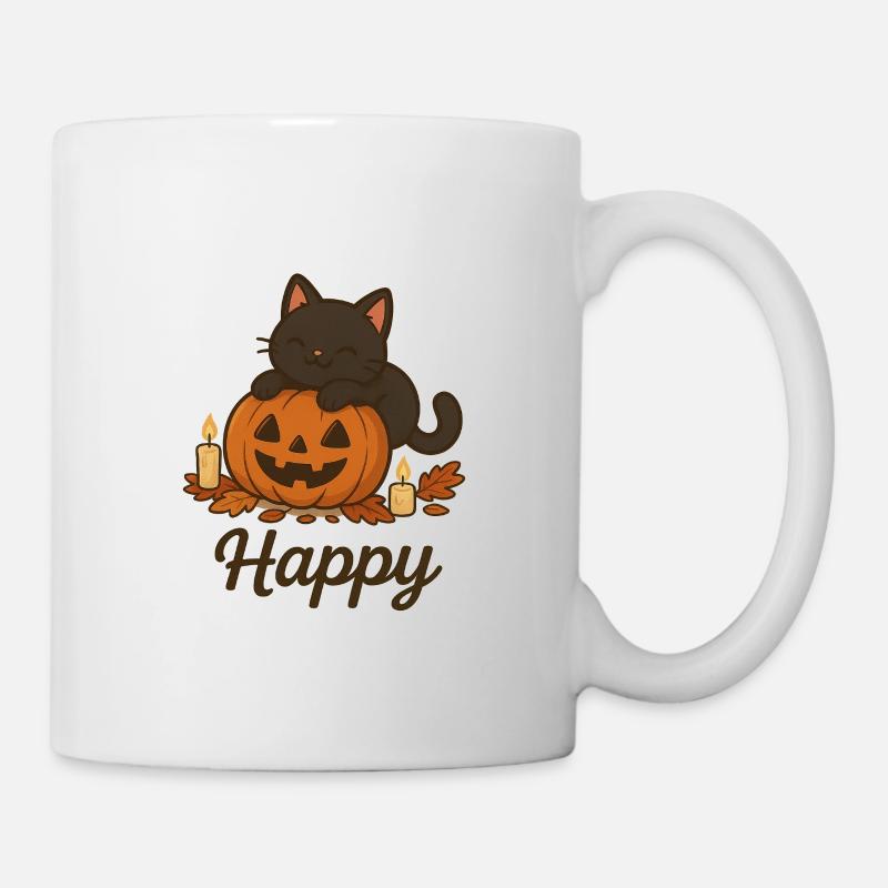 Chat Noir d’Halloween – Happy - Mug blanc - blanc