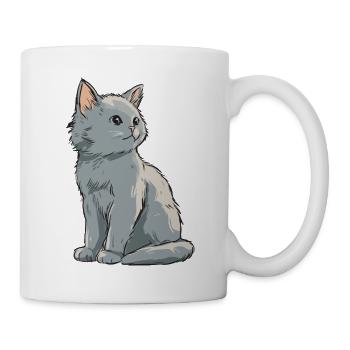 Graues Samtkätzchen Illustration - Tasse - Weiß - Rechts