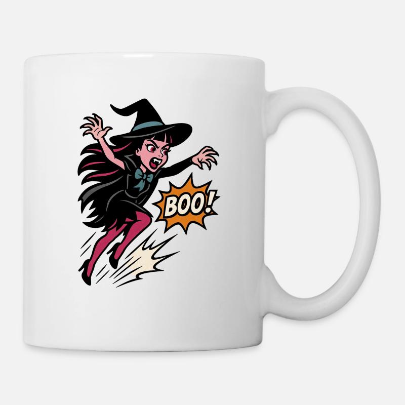 Hexenheldin im Sprung Boo - Tasse - Weiß