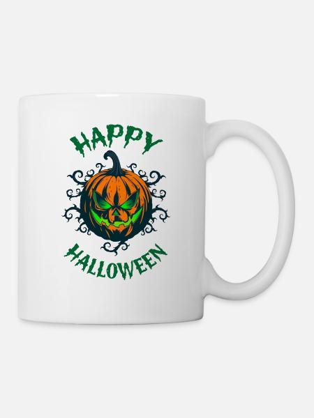 Grüner Blick Pumpkin Halloween - Tasse - Weiß