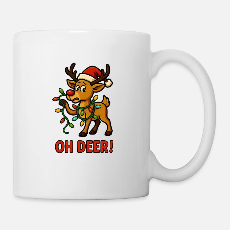 "Oh Deer" Christmas Reindeer with Lights - Mug - white