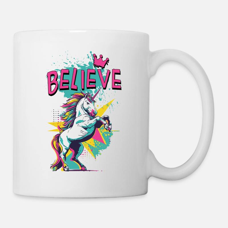 Einhorn Glaube Vintage Retro Bunt Modern Trend - Tasse - Weiß