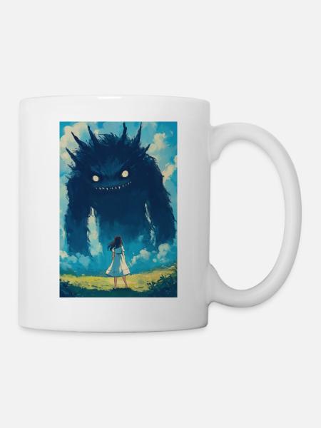 A girl faces a monster - Mug - white