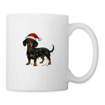 Dackel mit Weihnachtslichterkette - Tasse - Weiß - Rechts