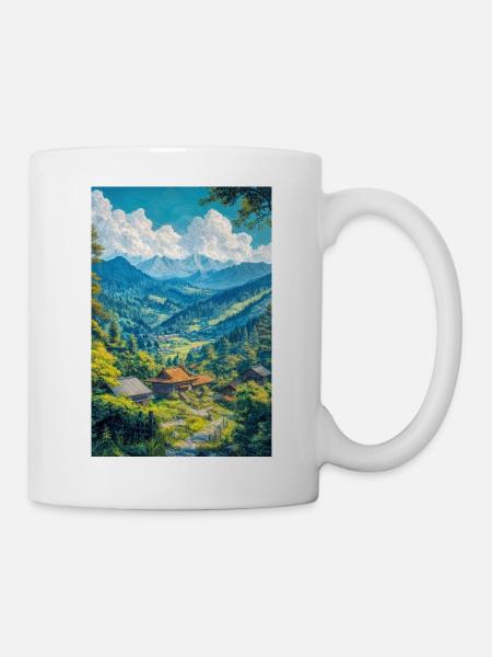 Illustration einer japanischen Landschaft - Tasse - Weiß