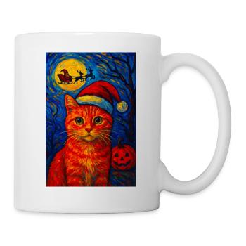 Chapeau de Père Noël Noir Chat Festif Noël Nuit étoilée - Mug blanc - blanc - Droite