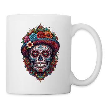 Mexikanischer Dia de Muertos Zuckerschädel - Tasse - Weiß - Rechts