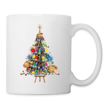 Pinselwald Weihnachtsbaum aus Farben - Tasse - Weiß - Rechts
