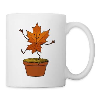 Feuille de bande dessinée Feuille Dansant Woodland Automne Pot Sourire - Mug blanc - blanc - Droite