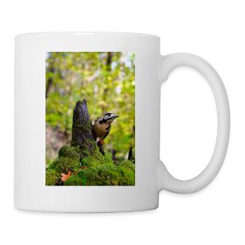 Forest Woodpecker on Mossy Stump - Mug - white - Right