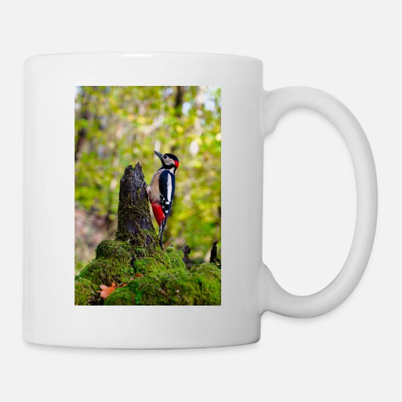 Woodpecker on Mossy Forest Stump - Mug - white
