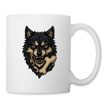 Wolfsangriff: Wolfskopf mit Knochen - Tasse - Weiß - Rechts