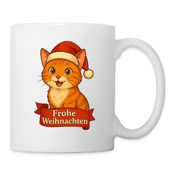 Katzenweihnachtskater mit Santa-Hut - Tasse - Weiß - Rechts
