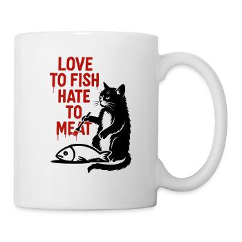 Amour Poisson Haine Viande Chat - Mug blanc - blanc - Droite
