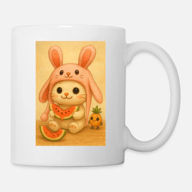 Watermelon Bunny in Pink Hat - Mug - white