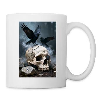 Totenkopf Poster Gothic Totenkopf Rabe Poster - Tasse - Weiß - Rechts