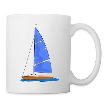 Sailboat blue sail - Mug - white - Right