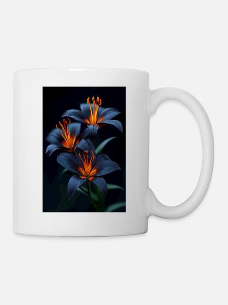 Blaue Lilien mit orangefarbener Mitte Night Bloom - Tasse - Weiß