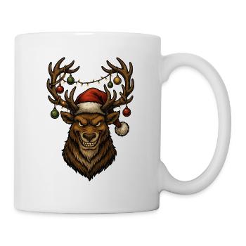 Renne de Noël avec chapeau de Père Noël - Mug blanc - blanc - Droite