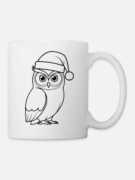 Weihnachts-Eule Cartoon Illustration - Tasse - Weiß