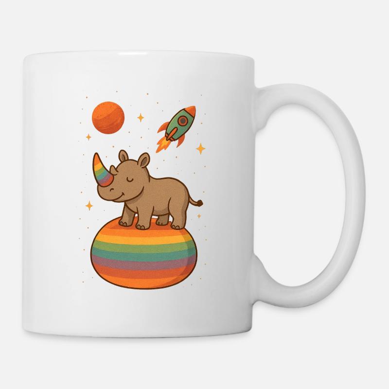 Rainbow Rhino in Space Regenbogen-Nashorn im All - Tasse - Weiß
