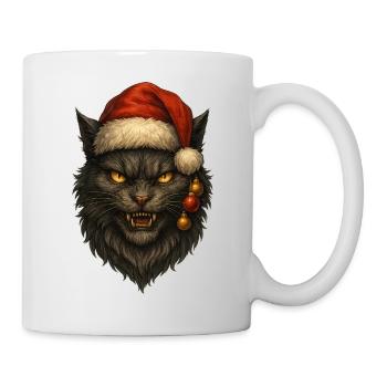 Schwarze Katze mit Weihnachtsmütze - Tasse - Weiß - Rechts