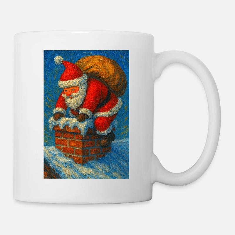 Santa Claus Climbs Chimney in Snow - Mug - white