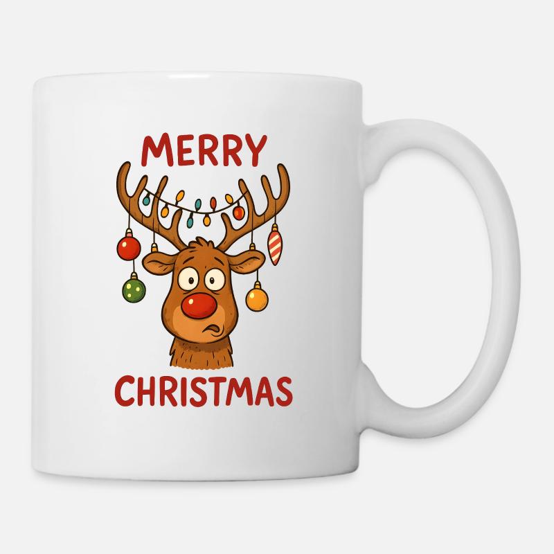 Rudolph mit Lichterketten Weihnachten - Tasse - Weiß