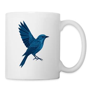 Geometrischer Blauer Vogel / Linker Flügel - Tasse - Weiß - Rechts