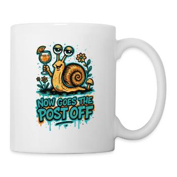 Now Goes The Post Off –Lustiges Denglisch Graffiti - Tasse - Weiß - Rechts