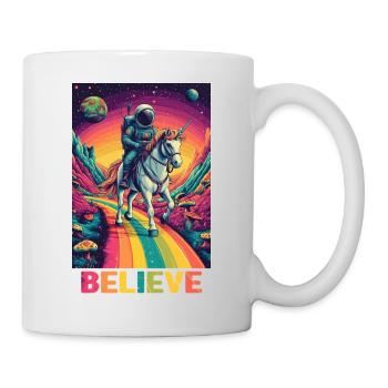 Astronaut auf Regenbogen-Einhorn - Tasse - Weiß - Rechts