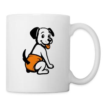 Kindermotiv: Hundewelpe mit oranger Windel - Tasse - Weiß - Rechts