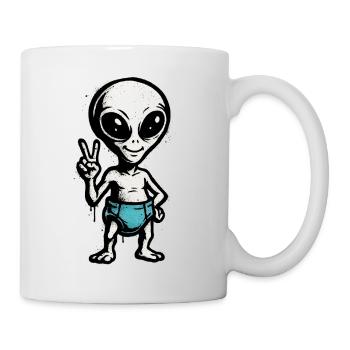 Kindermotiv: Alien Peace Zeichen Illustration - Tasse - Weiß - Rechts