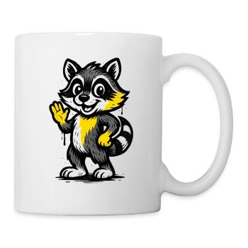 Fröhlicher Waschbär Winken - Tasse - Weiß - Rechts