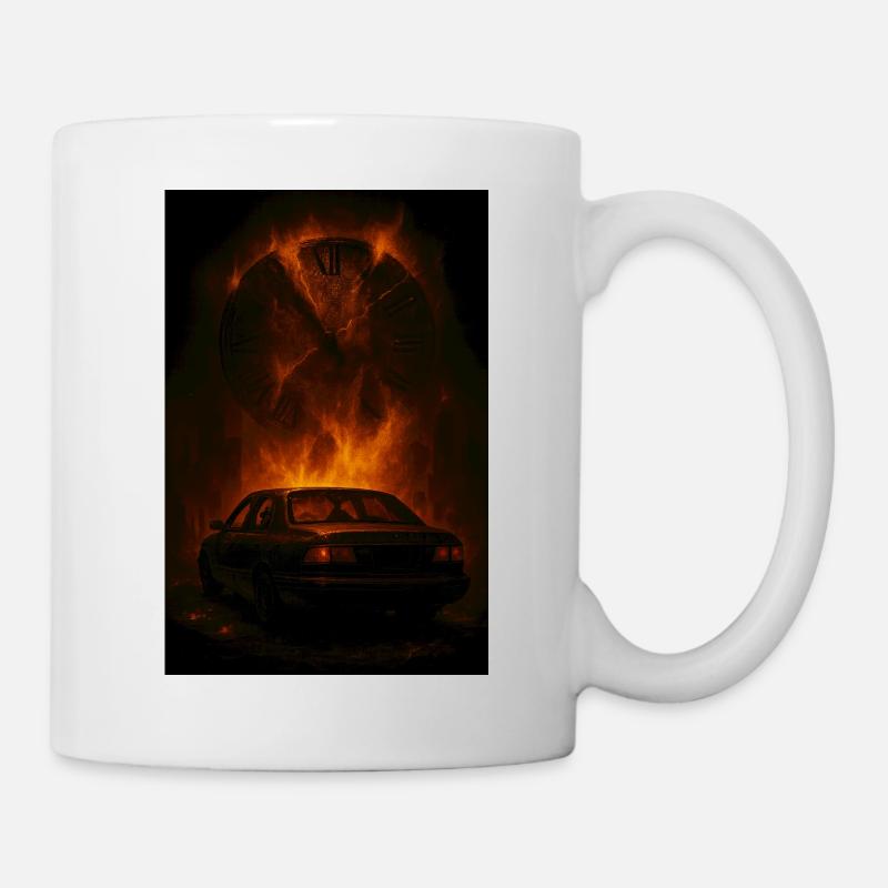 Zerfetzte Zeit: Auto im Feuer - Tasse - Weiß