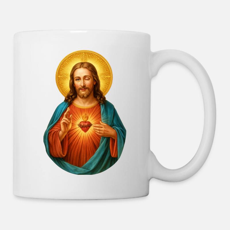 Clin d’œil Jésus Cœur de Jésus Image rayonnante du salut - Mug blanc - blanc