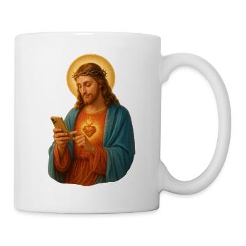 Heiliges Herz am Smartphone - Tasse - Weiß - Rechts
