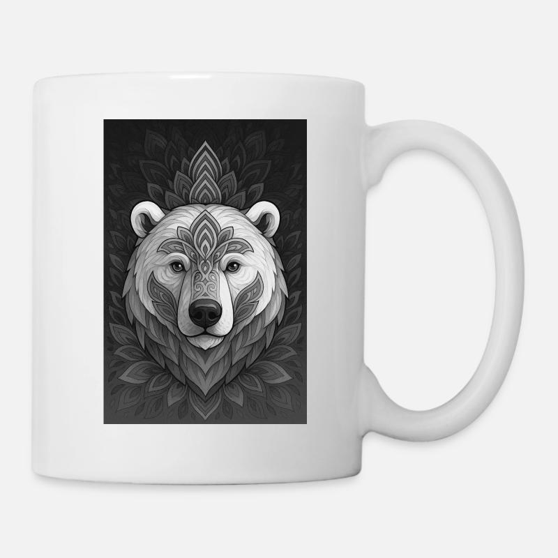 Geometrischer Bärenkopf Mandala - Tasse - Weiß