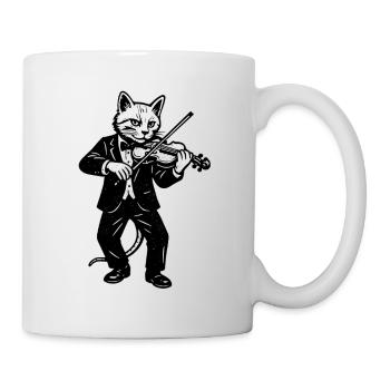 Cat violinist in an elegant suit - Mug - white - Right